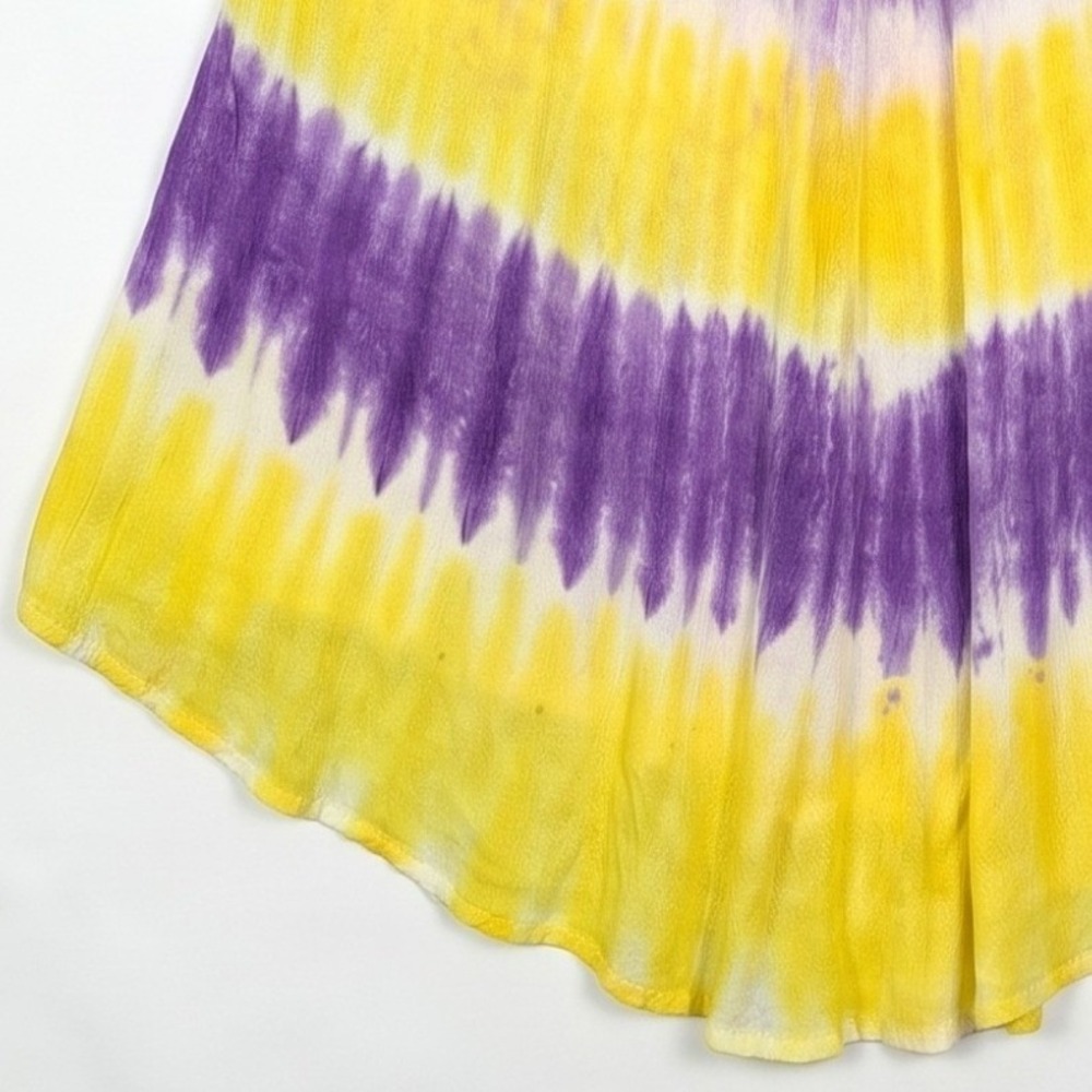 Batik Tie Dye Tunic Dress Women Purple Yellow Boho Embroidered Hippie Gorpcore - Picture 7 of 11